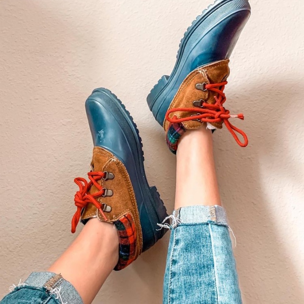 Plaid duck boots